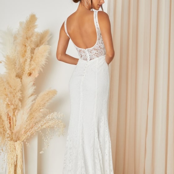 Lulus Beloved Eternity White Lace Sleeveless Backless Maxi Dress - Size S - Picture 1 of 4